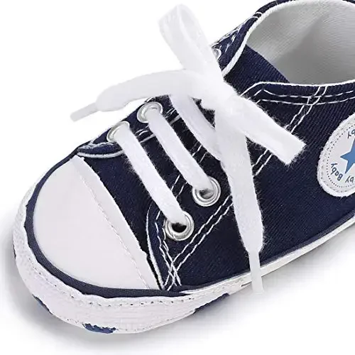 KIDSUN Unisex Baby Boys Girls High Top Sneaker Soft Anti-Slip Sole Newborn Infant First Walkers Canvas Denim Shoes - 3