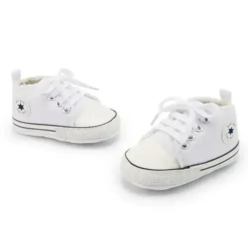 KIDSUN Unisex Baby Boys Girls High Top Sneaker Soft Anti-Slip Sole Newborn Infant First Walkers Canvas Denim Shoes - 3