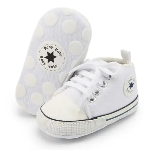 KIDSUN Unisex Baby Boys Girls High Top Sneaker Soft Anti-Slip Sole Newborn Infant First Walkers Canvas Denim Shoes 