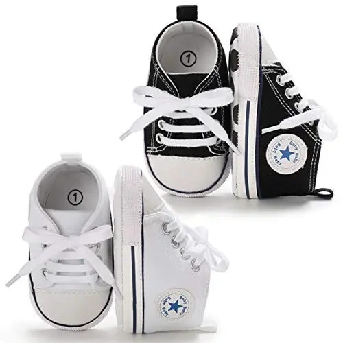 KIDSUN Unisex Baby Boys Girls High Top Sneaker Soft Anti-Slip Sole Newborn Infant First Walkers Canvas Denim Shoes 