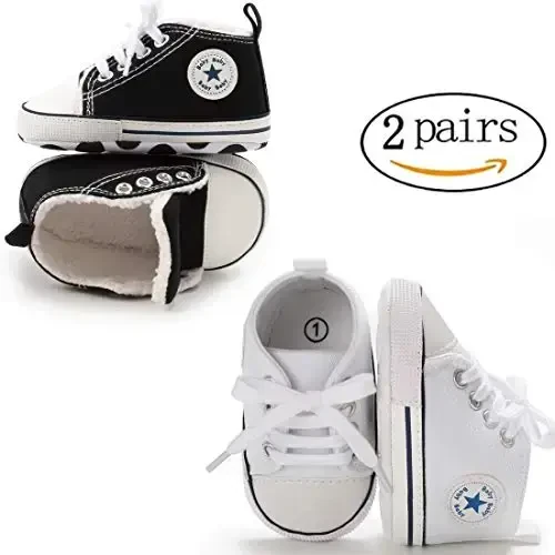 KIDSUN Unisex Baby Boys Girls High Top Sneaker Soft Anti-Slip Sole Newborn Infant First Walkers Canvas Denim Shoes - 4