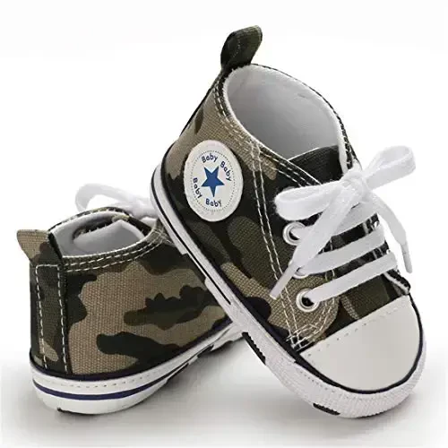 KIDSUN Unisex Baby Boys Girls High Top Sneaker Soft Anti-Slip Sole Newborn Infant First Walkers Canvas Denim Shoes - 3