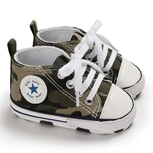 KIDSUN Unisex Baby Boys Girls High Top Sneaker Soft Anti-Slip Sole Newborn Infant First Walkers Canvas Denim Shoes - 5
