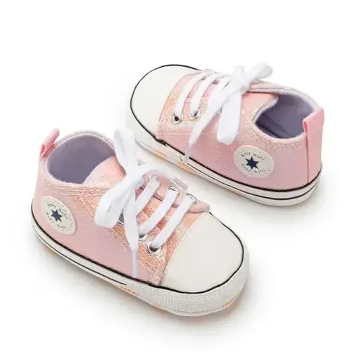 KIDSUN Unisex Baby Boys Girls High Top Sneaker Soft Anti-Slip Sole Newborn Infant First Walkers Canvas Denim Shoes - 3