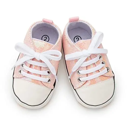 KIDSUN Unisex Baby Boys Girls High Top Sneaker Soft Anti-Slip Sole Newborn Infant First Walkers Canvas Denim Shoes - 4
