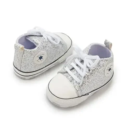 KIDSUN Unisex Baby Boys Girls High Top Sneaker Soft Anti-Slip Sole Newborn Infant First Walkers Canvas Denim Shoes - 3