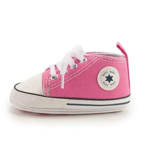 KIDSUN Unisex Baby Boys Girls High Top Sneaker Soft Anti-Slip Sole Newborn Infant First Walkers Canvas Denim Shoes - 5