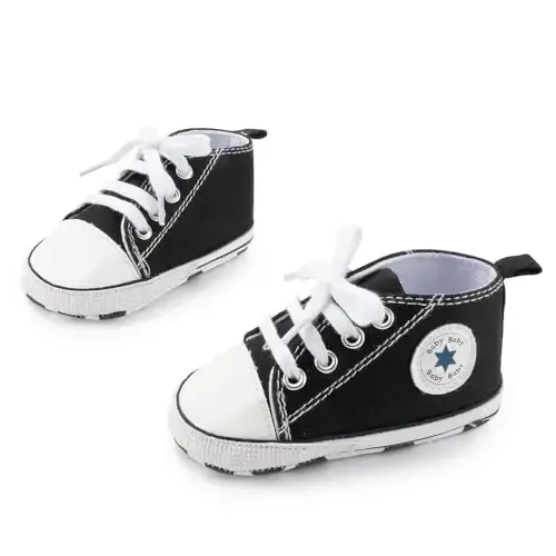 KIDSUN Unisex Baby Boys Girls High Top Sneaker Soft Anti-Slip Sole Newborn Infant First Walkers Canvas Denim Shoes - 3