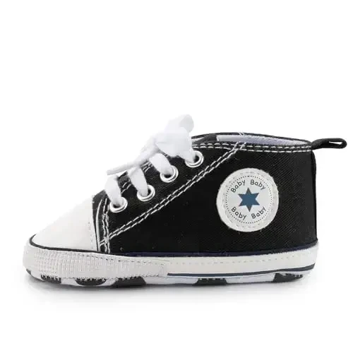 KIDSUN Unisex Baby Boys Girls High Top Sneaker Soft Anti-Slip Sole Newborn Infant First Walkers Canvas Denim Shoes - 4