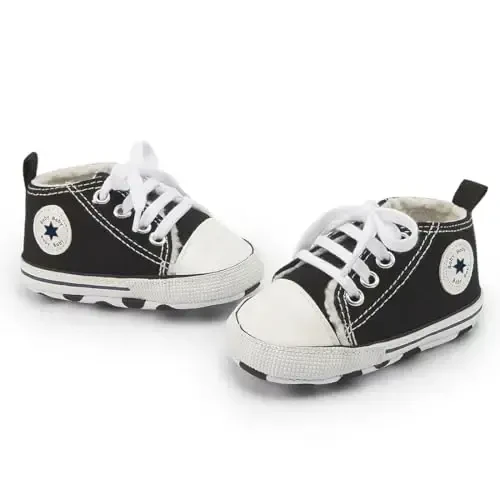 KIDSUN Unisex Baby Boys Girls High Top Sneaker Soft Anti-Slip Sole Newborn Infant First Walkers Canvas Denim Shoes - 3