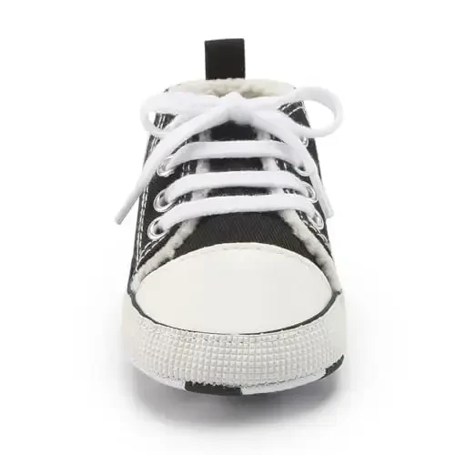 KIDSUN Unisex Baby Boys Girls High Top Sneaker Soft Anti-Slip Sole Newborn Infant First Walkers Canvas Denim Shoes - 5