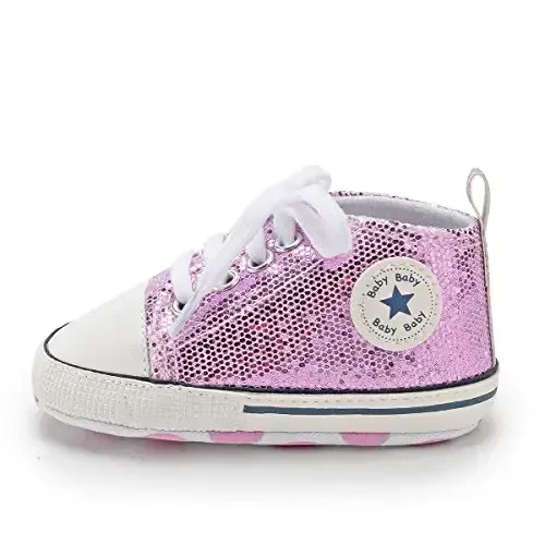 KIDSUN Unisex Baby Boys Girls High Top Sneaker Soft Anti-Slip Sole Newborn Infant First Walkers Canvas Denim Shoes - 5