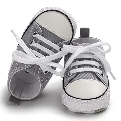 KIDSUN Unisex Baby Boys Girls High Top Sneaker Yumshoq sirpanishga qarshi taglik yangi tug'ilgan chaqaloqlar birinchi qadam qo'yuvchilar kanvas denim poyabzal - 5