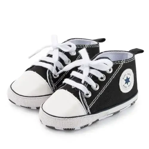 KIDSUN Unisex Baby Boys Girls High Top Sneaker Yumshoq sirpanmaydigan taglik Yangi tug'ilgan chaqaloqlar uchun birinchi qadam qo'yuvchilar kanvas denim poyabzal 