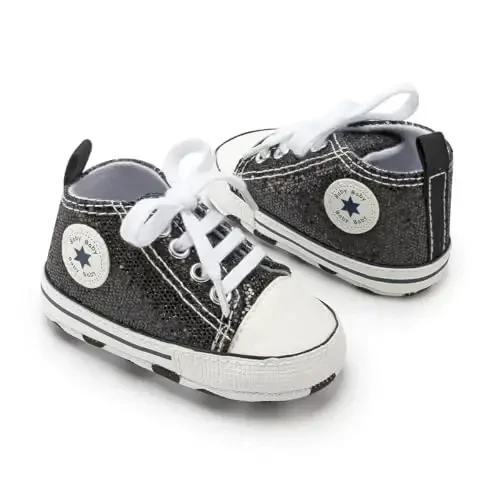 KIDSUN Unisex Baby Boys Girls High Top Sneaker Yumshoq sirpanmaydigan taglik Yangi tug'ilgan chaqaloqlar uchun birinchi qadamlar Tuval Denim poyafzallari - 3