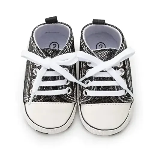 KIDSUN Unisex Baby Boys Girls High Top Sneaker Yumshoq sirpanmaydigan taglik Yangi tug'ilgan chaqaloqlar uchun birinchi qadamlar Tuval Denim poyafzallari - 4