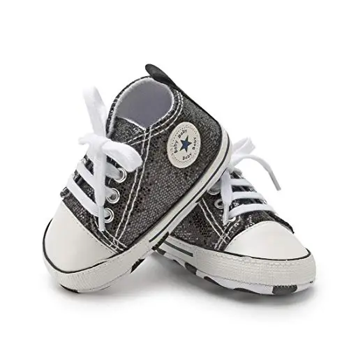 KIDSUN Unisex Baby Boys Girls High Top Sneaker Yumshoq sirpanmaydigan taglik Yangi tug'ilgan chaqaloqlar uchun birinchi qadamlar Tuval Denim poyafzallari - 8