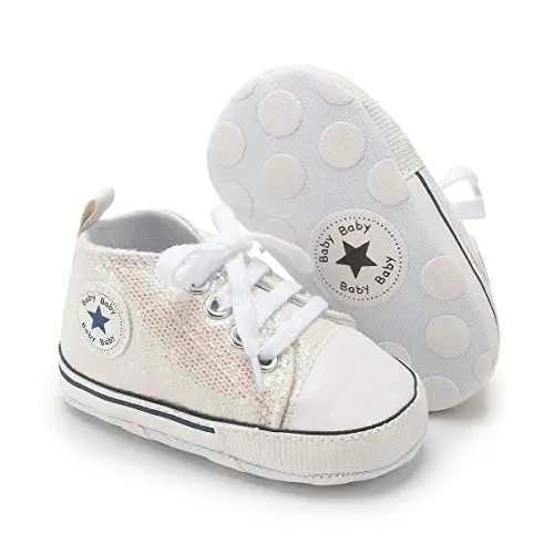 KIDSUN Tutoo Unisex Baby Boys Girls High Top Sneaker Soft Anti-Slip Sole Newborn Infant First Walkers Canvas Denim Shoes - 7