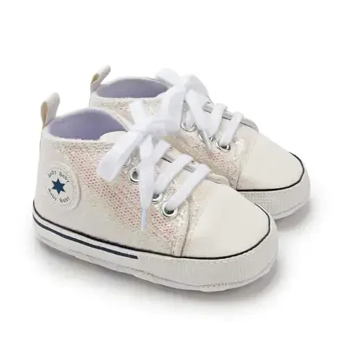 KIDSUN Unisex Baby Boys Girls High Top Sneaker Soft Anti-Slip Sole Newborn Infant First Walkers Canvas Denim Shoes - 4