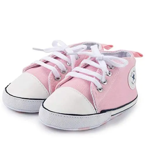 KIDSUN Unisex Baby Boys Girls High Top Sneaker Soft Anti-Slip Sole Newborn Infant First Walkers Canvas Denim Shoes 