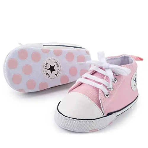 KIDSUN Tutoo Unisex Baby Boys Girls High Top Sneaker Soft Anti-Slip Sole Newborn Infant First Walkers Canvas Denim Shoes - 9