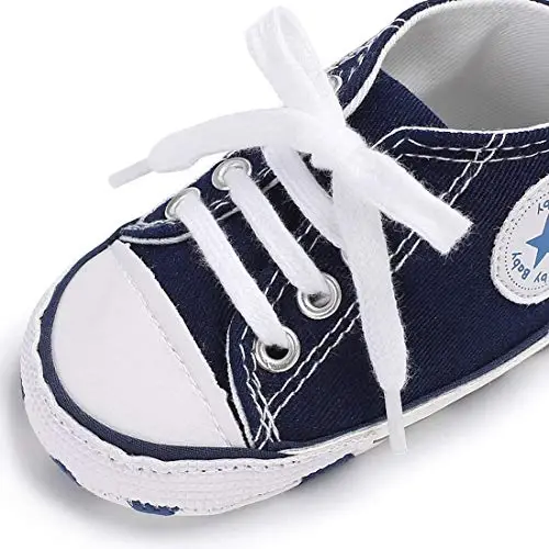KIDSUN Unisex Baby Boys Girls High Top Sneaker Soft Anti-Slip Sole Newborn Infant First Walkers Canvas Denim Shoes - 3