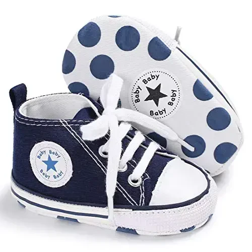 KIDSUN Unisex Baby Boys Girls High Top Sneaker Soft Anti-Slip Sole Newborn Infant First Walkers Canvas Denim Shoes - KIDSUN