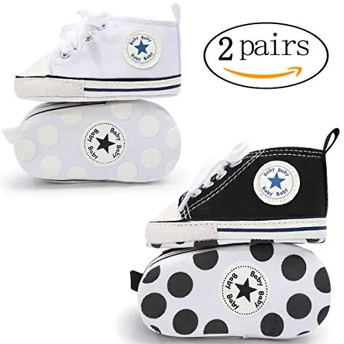 KIDSUN Unisex Baby Boys Girls High Top Sneaker Soft Anti-Slip Sole Newborn Infant First Walkers Canvas Denim Shoes - 3