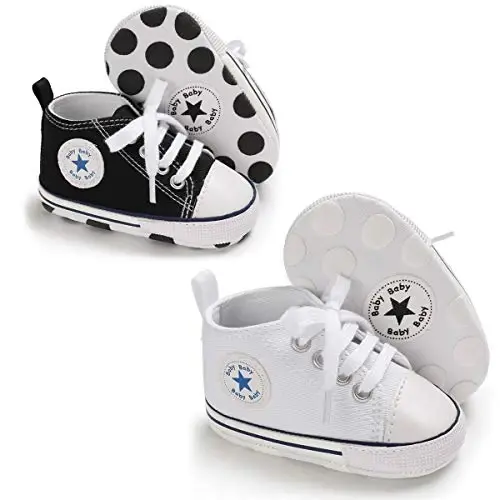 KIDSUN Unisex Baby Boys Girls High Top Sneaker Soft Anti-Slip Sole Newborn Infant First Walkers Canvas Denim Shoes - 5