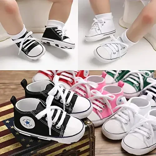 KIDSUN Unisex Baby Boys Girls High Top Sneaker Soft Anti-Slip Sole Newborn Infant First Walkers Canvas Denim Shoes - KIDSUN (1)