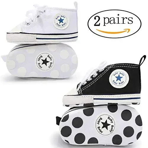 KIDSUN Unisex Baby Boys Girls High Top Sneaker Soft Anti-Slip Sole Newborn Infant First Walkers Canvas Denim Shoes - 3