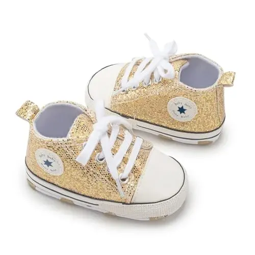 KIDSUN Unisex Baby Boys Girls High Top Sneaker Soft Anti-Slip Sole Newborn Infant First Walkers Canvas Denim Shoes - 3