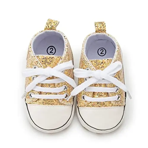 KIDSUN Unisex Baby Boys Girls High Top Sneaker Soft Anti-Slip Sole Newborn Infant First Walkers Canvas Denim Shoes - 4