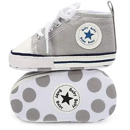 KIDSUN Unisex Baby Boys Girls High Top Sneaker Soft Anti-Slip Sole Newborn Infant First Walkers Canvas Denim Shoes - KIDSUN (1)