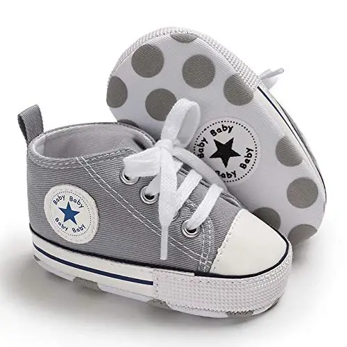 KIDSUN Unisex Baby Boys Girls High Top Sneaker Soft Anti-Slip Sole Newborn Infant First Walkers Canvas Denim Shoes - 4