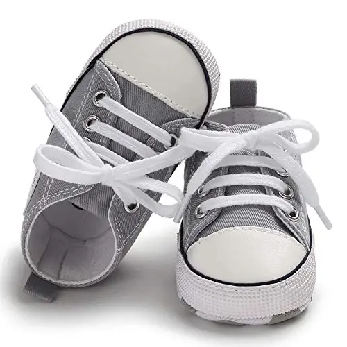 KIDSUN Unisex Baby Boys Girls High Top Sneaker Soft Anti-Slip Sole Newborn Infant First Walkers Canvas Denim Shoes - 5