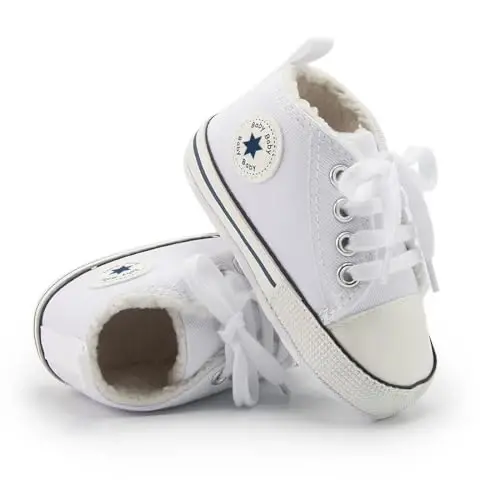 KIDSUN Unisex Baby Boys Girls High Top Sneaker Soft Anti-Slip Sole Newborn Infant First Walkers Canvas Denim Shoes - 2