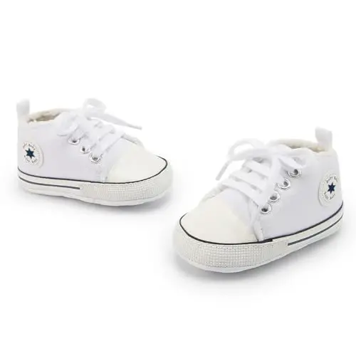 KIDSUN Unisex Baby Boys Girls High Top Sneaker Soft Anti-Slip Sole Newborn Infant First Walkers Canvas Denim Shoes - 3