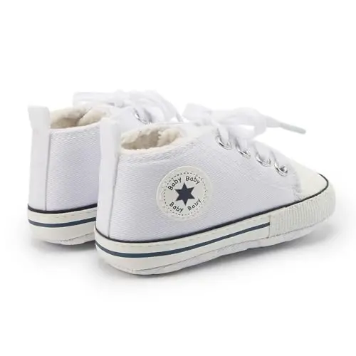 KIDSUN Unisex Baby Boys Girls High Top Sneaker Soft Anti-Slip Sole Newborn Infant First Walkers Canvas Denim Shoes - 4