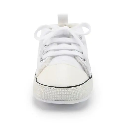 KIDSUN Unisex Baby Boys Girls High Top Sneaker Soft Anti-Slip Sole Newborn Infant First Walkers Canvas Denim Shoes - 5