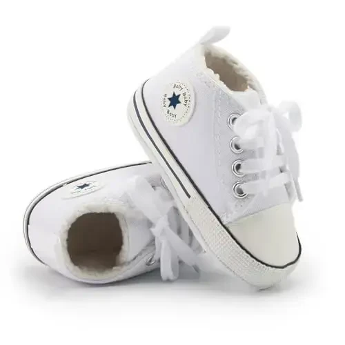 KIDSUN Unisex Baby Boys Girls High Top Sneaker Soft Anti-Slip Sole Newborn Infant First Walkers Canvas Denim Shoes - KIDSUN (1)