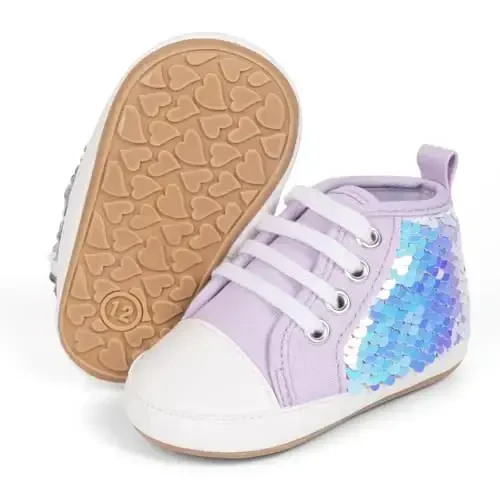 KIDSUN Unisex Baby Boys Girls High Top Sneaker Soft Anti-Slip Sole Newborn Infant First Walkers Canvas Denim Shoes 