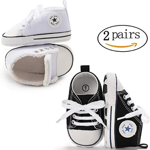 KIDSUN Unisex Baby Boys Girls High Top Sneaker Soft Anti-Slip Sole Newborn Infant First Walkers Canvas Denim Shoes - 2