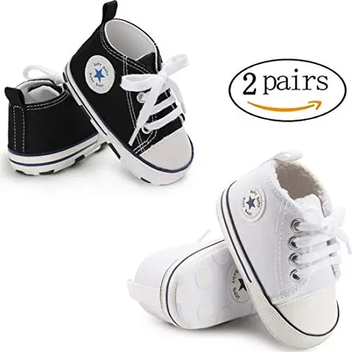 KIDSUN Unisex Baby Boys Girls High Top Sneaker Soft Anti-Slip Sole Newborn Infant First Walkers Canvas Denim Shoes - 3