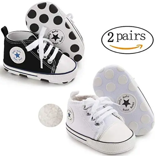 KIDSUN Unisex Baby Boys Girls High Top Sneaker Soft Anti-Slip Sole Newborn Infant First Walkers Canvas Denim Shoes - 4