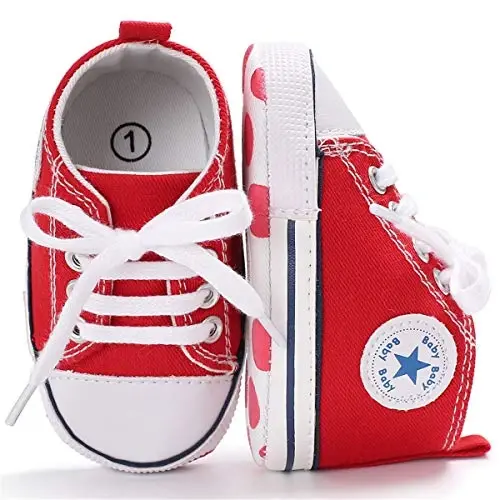 KIDSUN Unisex Baby Boys Girls High Top Sneaker Soft Anti-Slip Sole Newborn Infant First Walkers Canvas Denim Shoes - 1