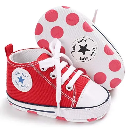 KIDSUN Unisex Baby Boys Girls High Top Sneaker Soft Anti-Slip Sole Newborn Infant First Walkers Canvas Denim Shoes - 4