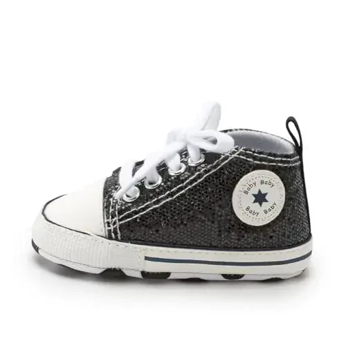 KIDSUN Unisex Baby Boys Girls High Top Sneaker Soft Anti-Slip Sole Newborn Infant First Walkers Canvas Denim Shoes - 5