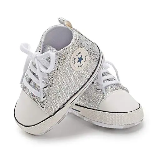 KIDSUN Unisex Baby Boys Girls High Top Sneaker Soft Anti-Slip Sole Newborn Infant First Walkers Canvas Denim Shoes - KIDSUN (1)