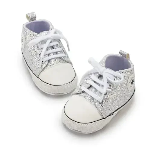 KIDSUN Unisex Baby Boys Girls High Top Sneaker Soft Anti-Slip Sole Newborn Infant First Walkers Canvas Denim Shoes - 4